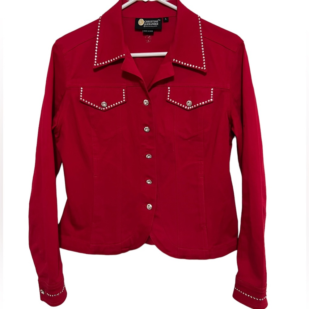CHRISTINE ALEXANDER RED WESTERNWEAR JACKET EMBELISHED W/RHINESTONES SIZE SMALL
